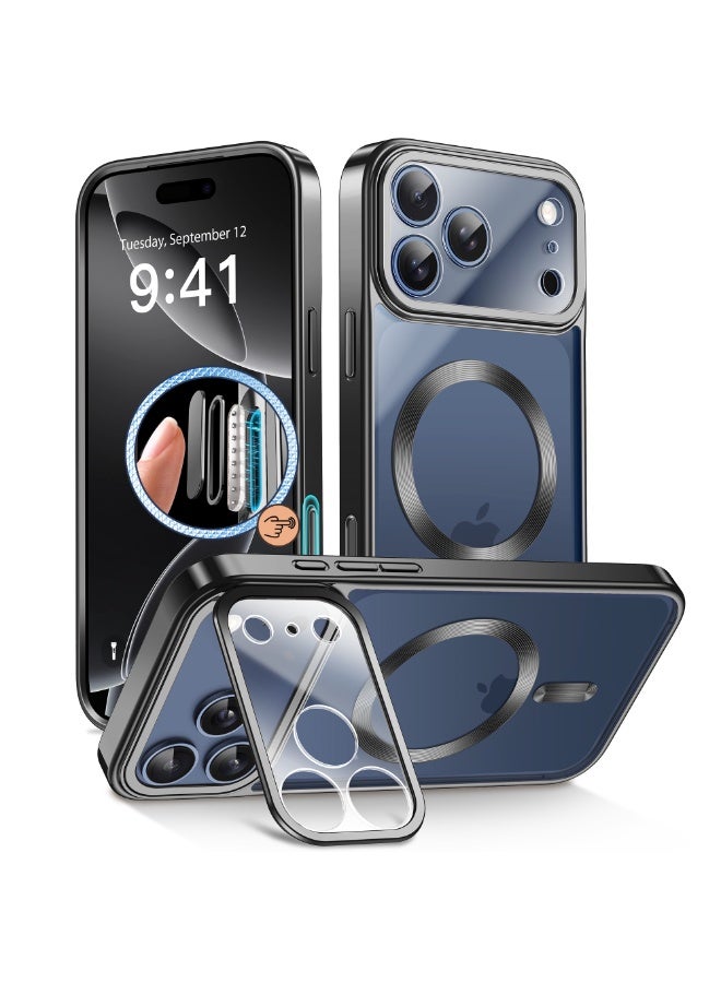 GolbinBox Magnetic for iPhone 17 Pro Case with Stand, [Compatible with MagSafe], Camera Control Capture Button, 17FT Military-Grade Protection, Shockproof Slim Phone Case 6.3"(Black/Clear) - Image 1